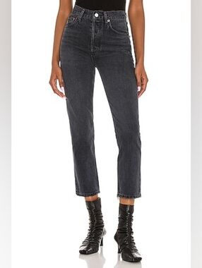 Agolde Riley High Rise Straight Crop in Edit Charcoal Grey Size 28